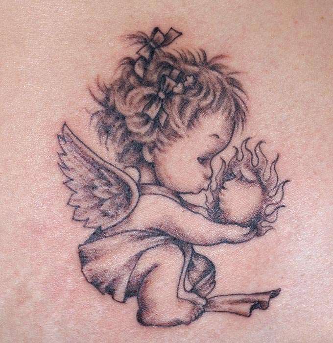 angel kissing tattoo